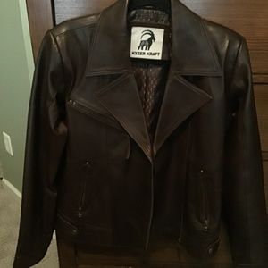 Women’s Biker Leather Jacket in Dark Brown in Large